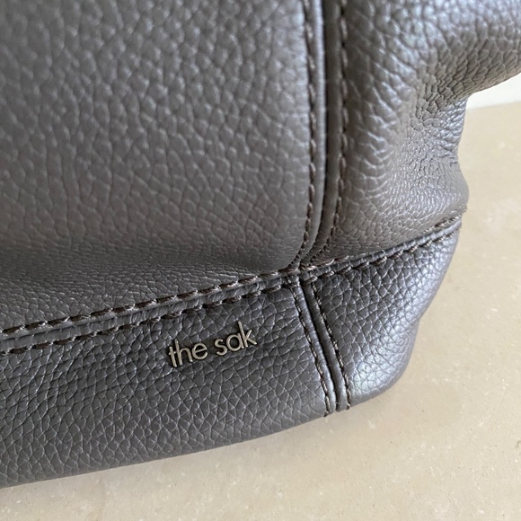 THE SAK De Young Pebbled Slate Gray Leather Hobo Tote Supple Shoulder Bag - Picture 9 of 10